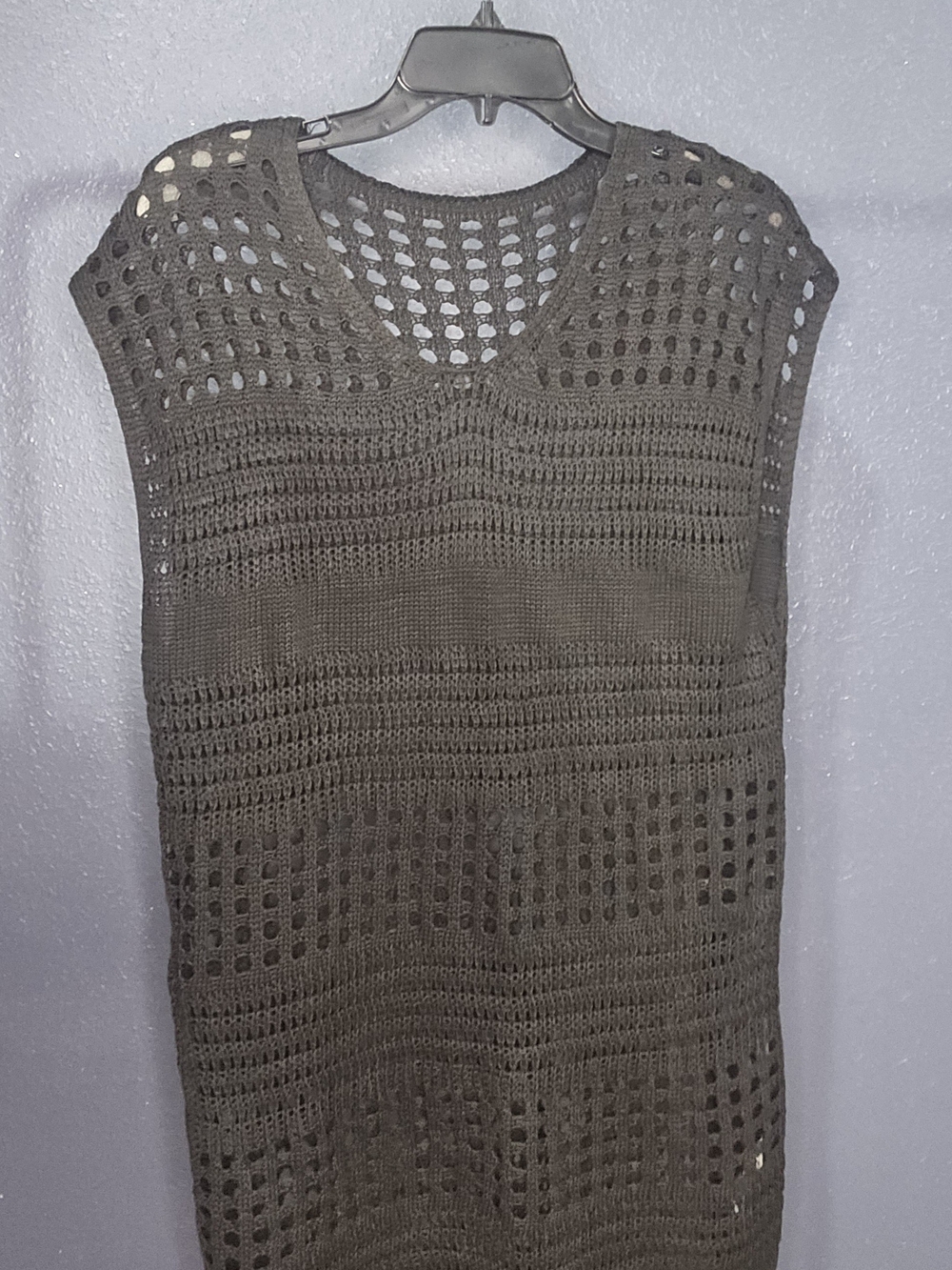 Crochet Open-Weave Tunic Dress - Olive